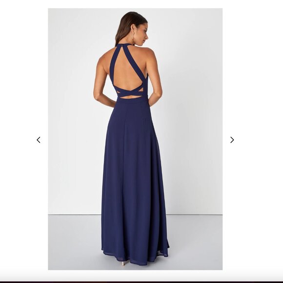 Lulus Confidently Charismatic Navy Blue Backless Halter Maxi Dress - Size XL - Picture 2 of 5